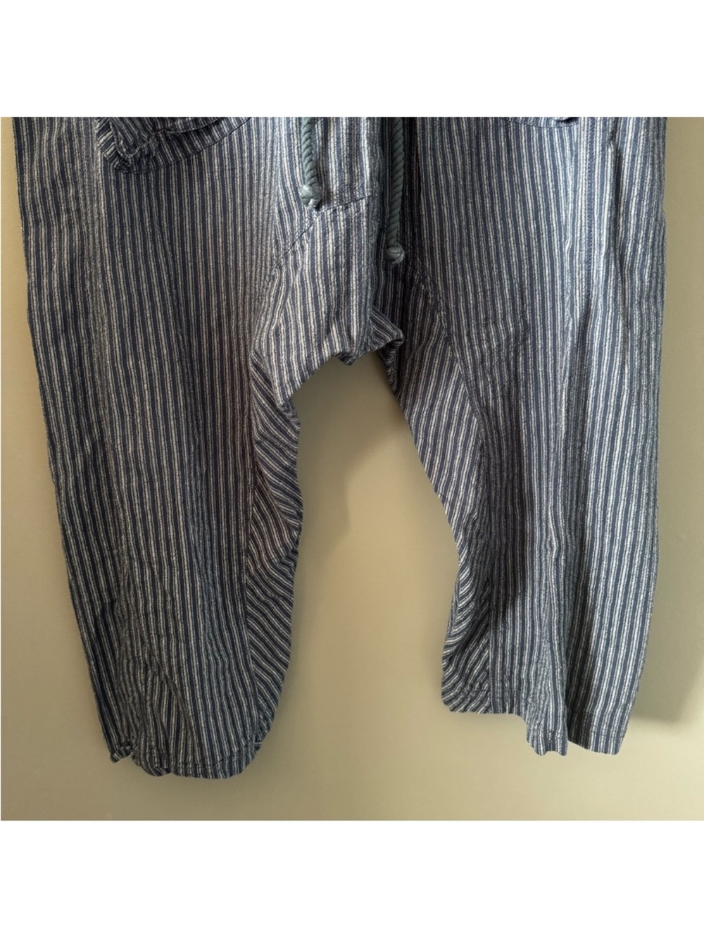 Free People Navy Pinstripe Drop-Crotch Wide Leg Pants - Picture 6 of 11
